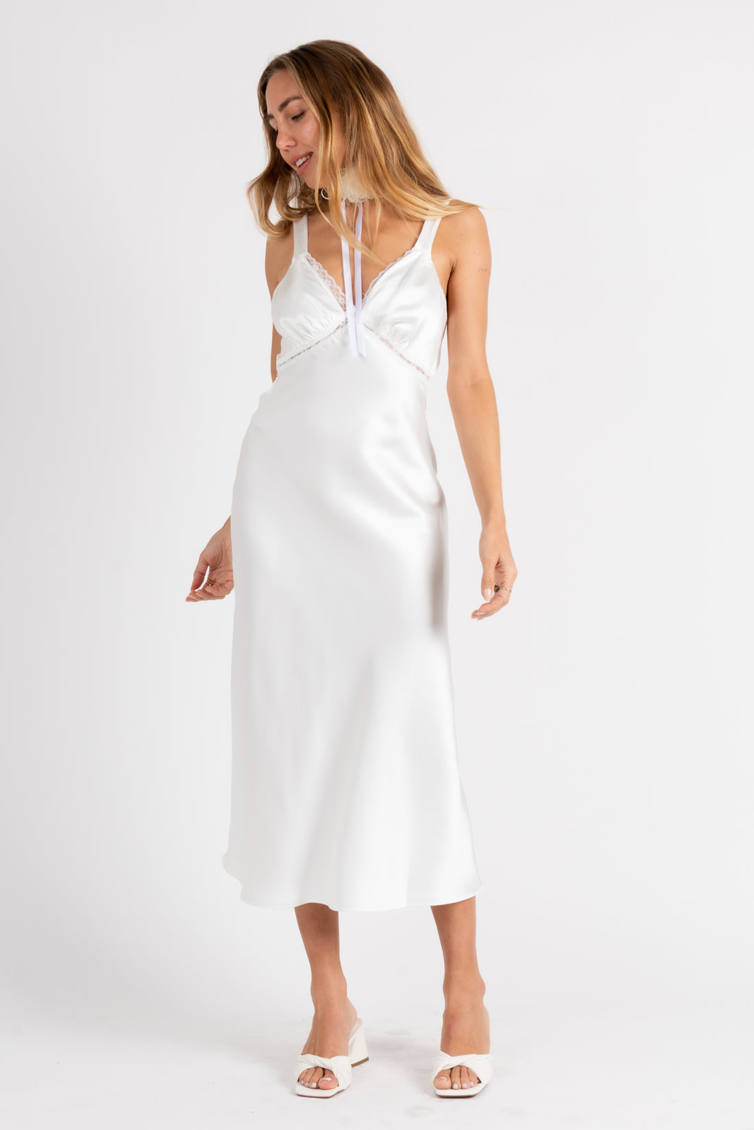 Ethereal Satin Slip Dress With Lace