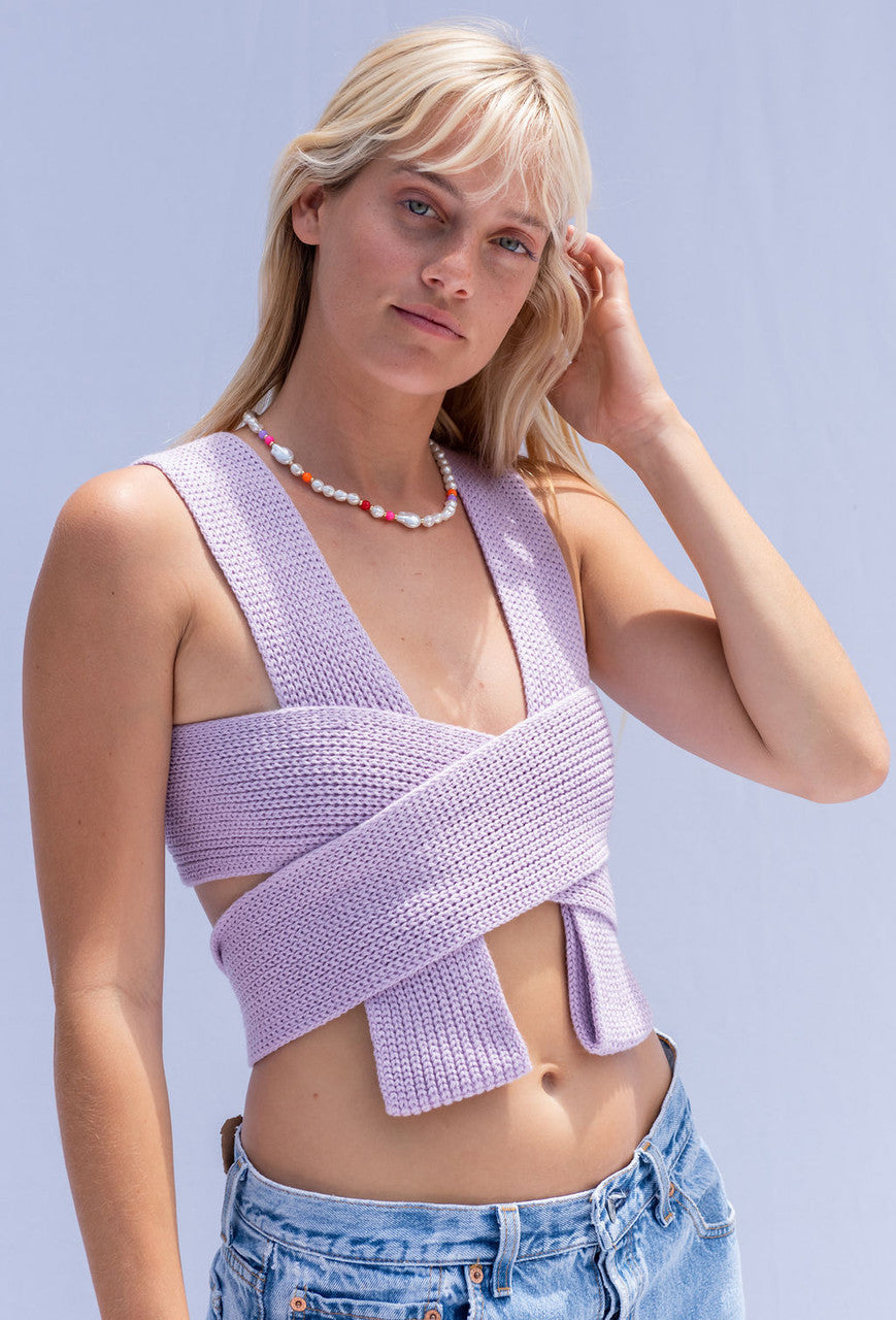 Serendipity Knit Wrap Top In Lavender