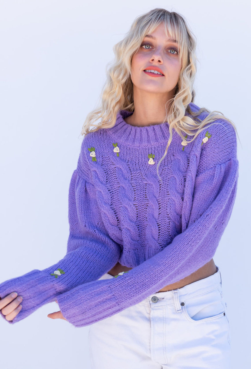  CALIstyle Spring In The Alps Embroidered Sweater In Lavender