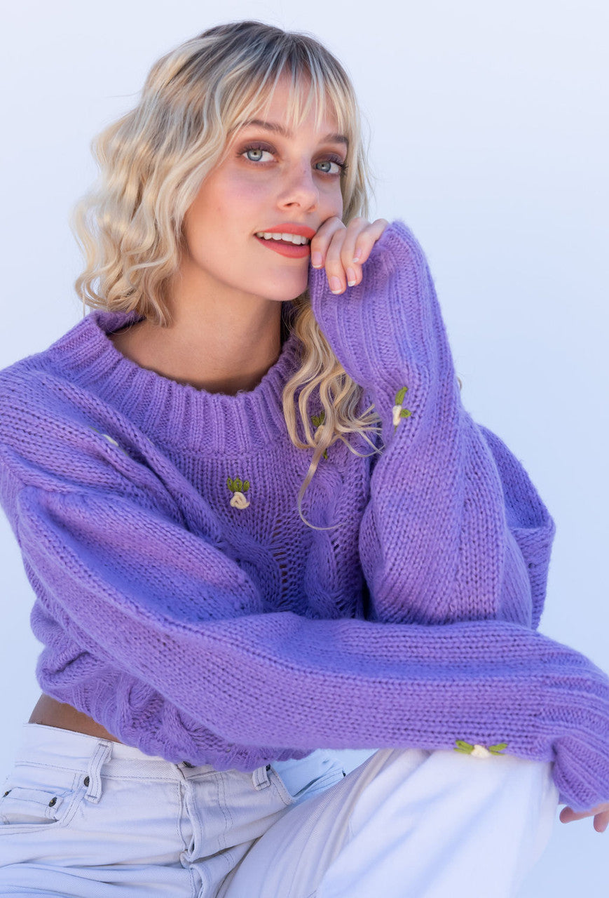 Spring In The Alps Embroidered Sweater In Lavender