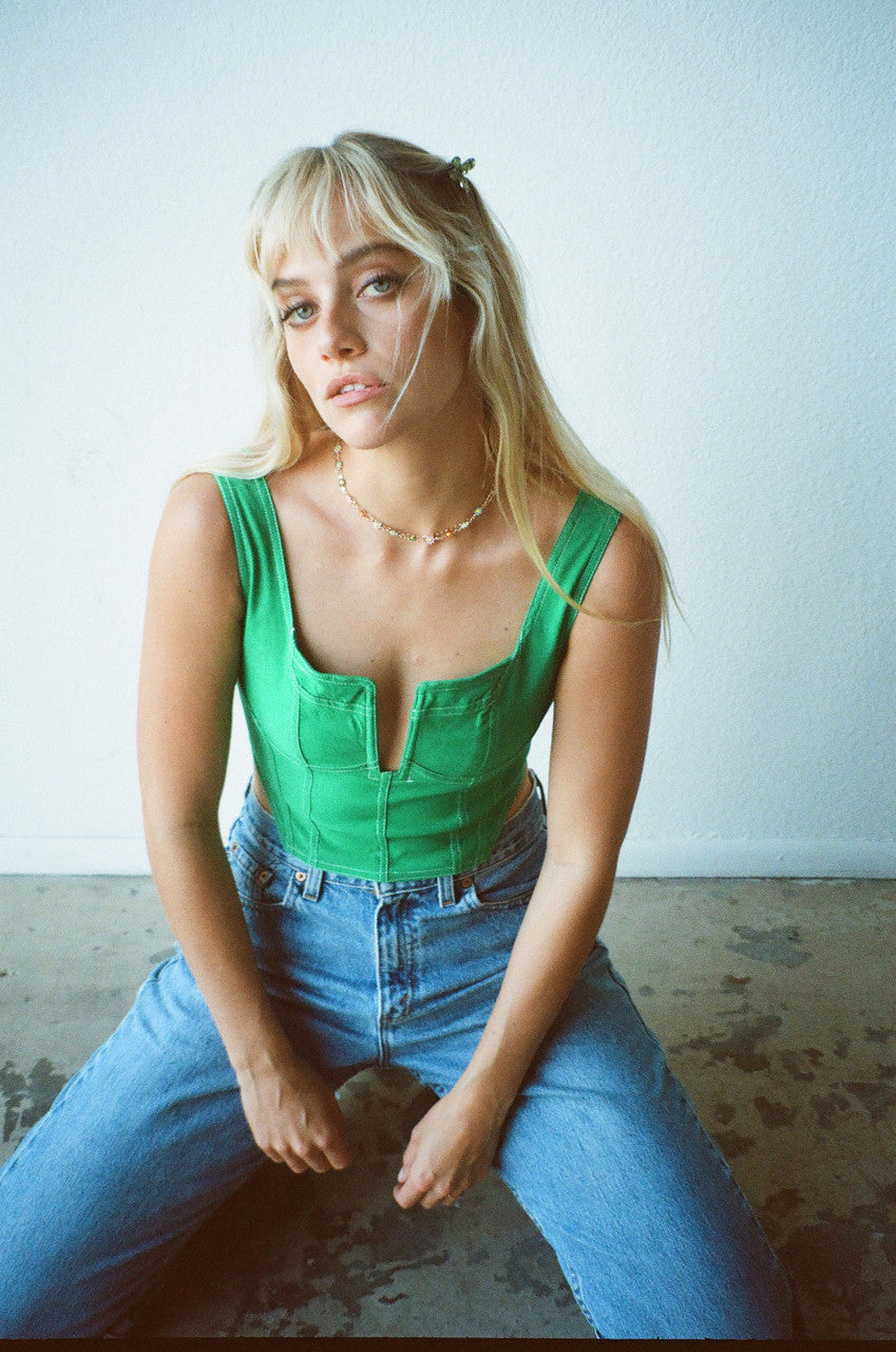 CALIstyle Luck Is On Your Side Crop Corset Top In Kelly Green