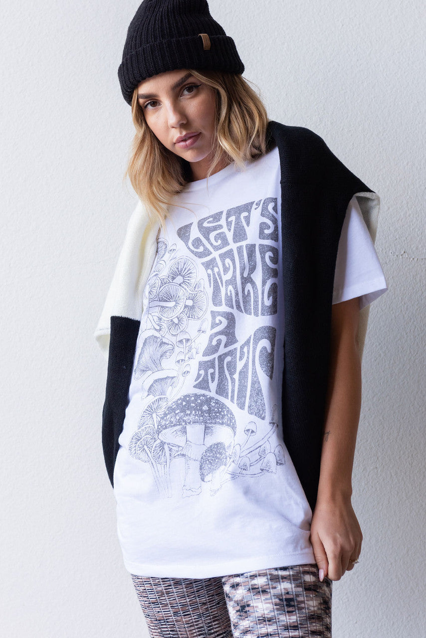 CALIstyle Let's Take A Trip Mushroom Tee In White