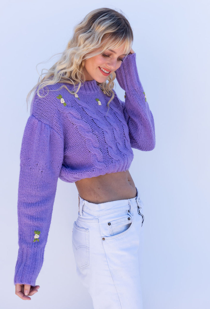 Spring In The Alps Embroidered Sweater In Lavender