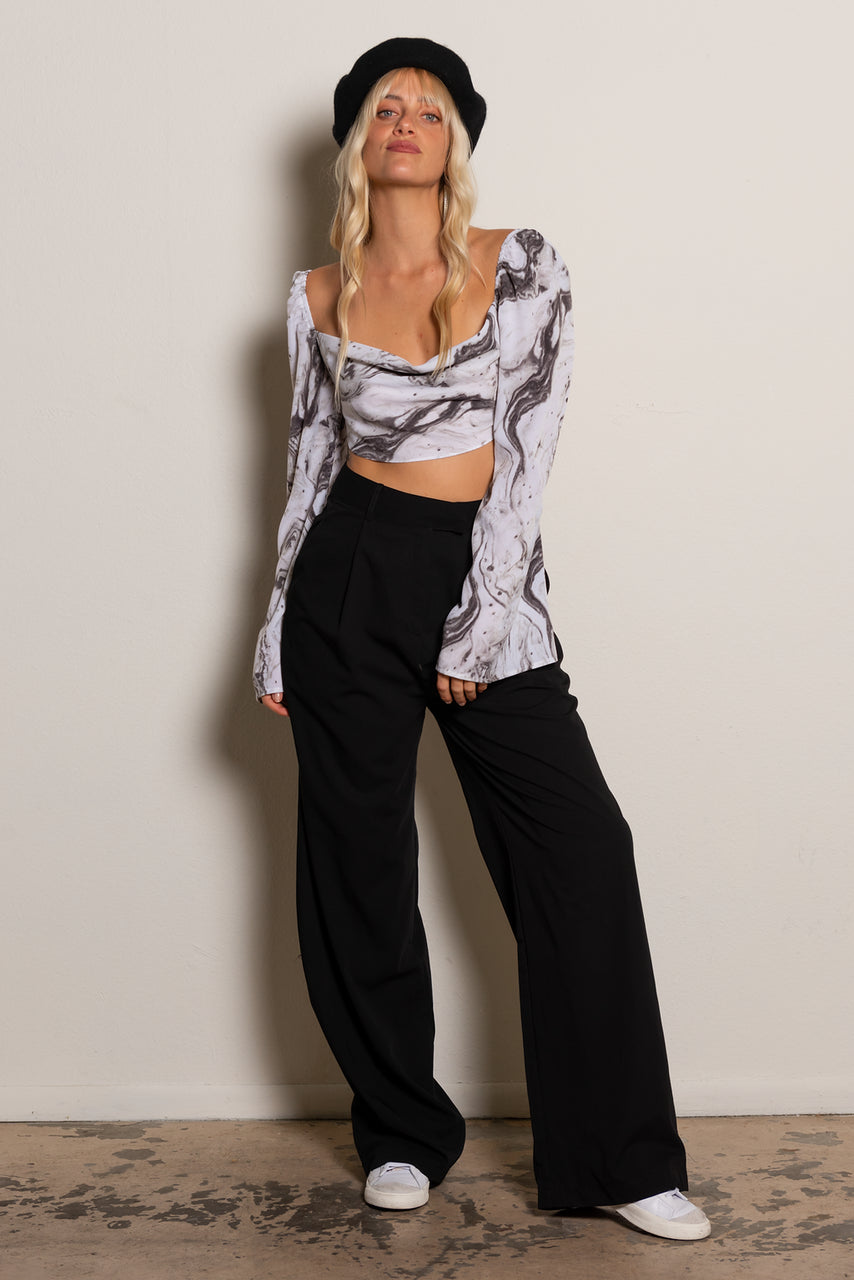 CALIstyle French Girl Backless Crop Top In Charcoal Swirl | Shop