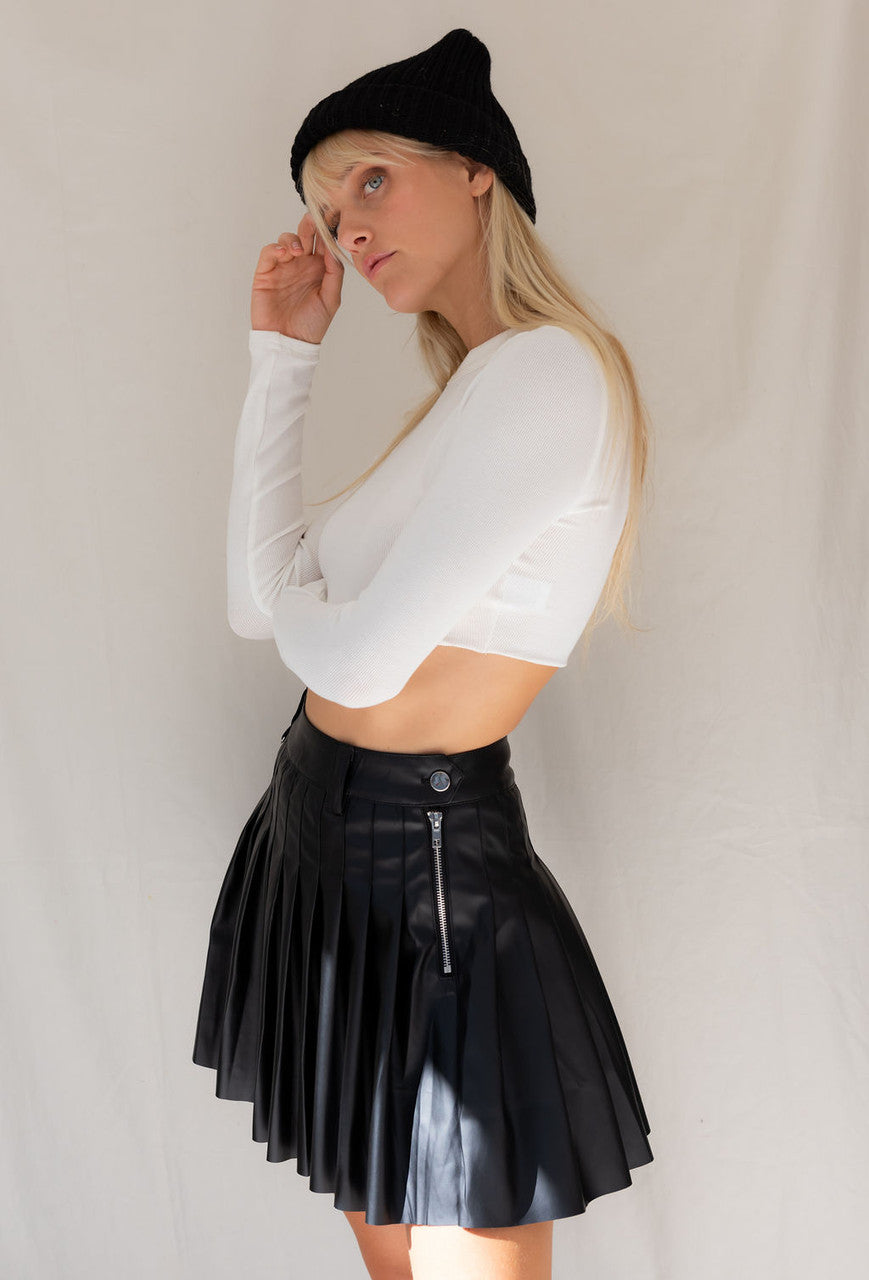 Nights In Paris Pleated Leather Mini Skirt