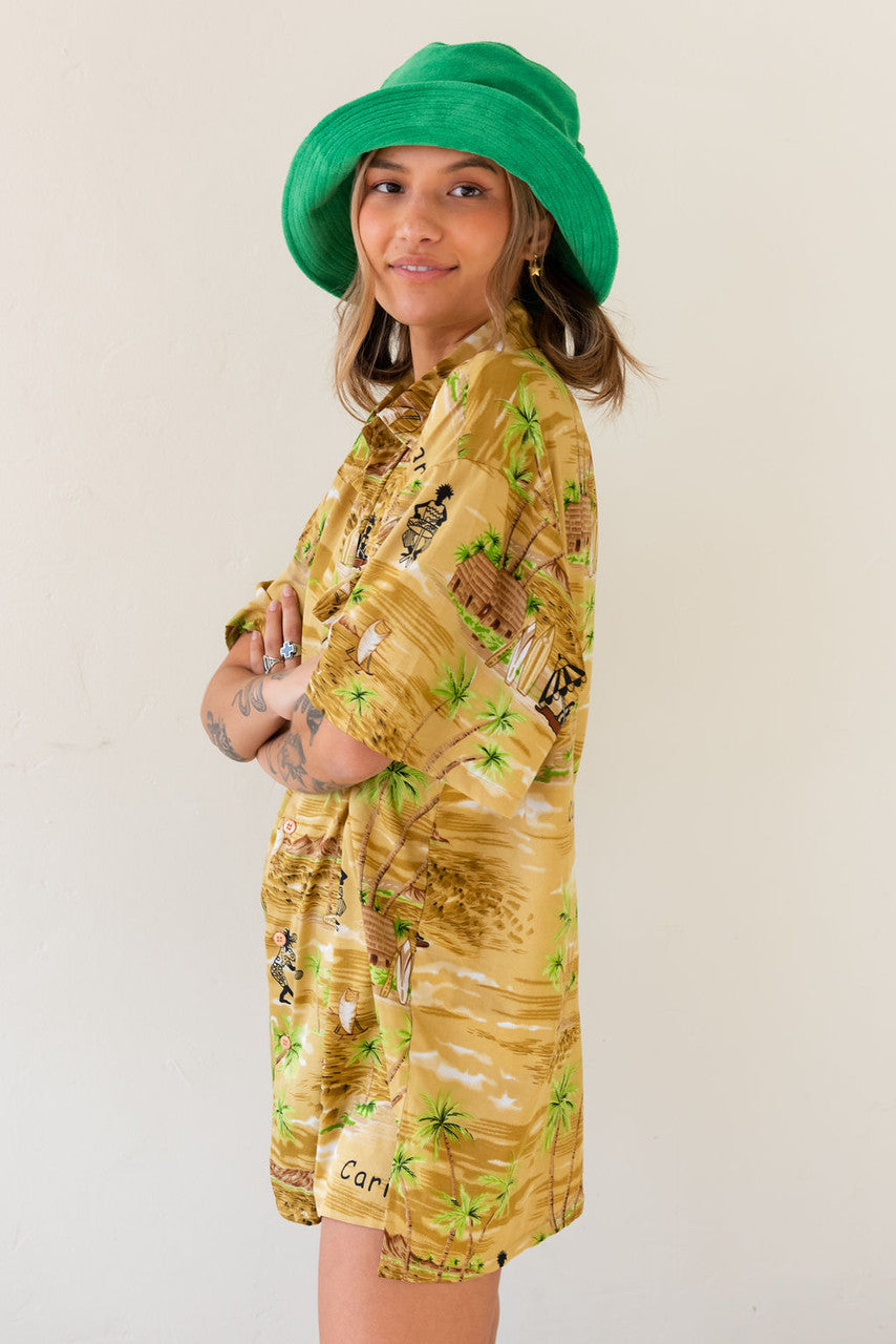 Vintage x Resurrection Hawaiian Silk Oversized Shirt In Gold/Green
