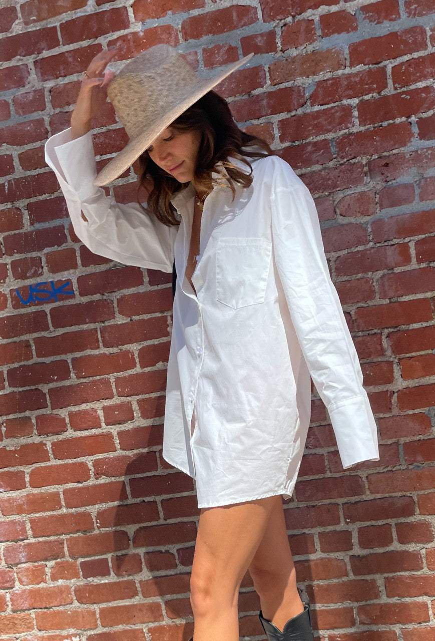 CALIstyle The Ultimate Button Down Shirt Dress In White CALIstyle The Ultimate Button Down Shirt Dress In White