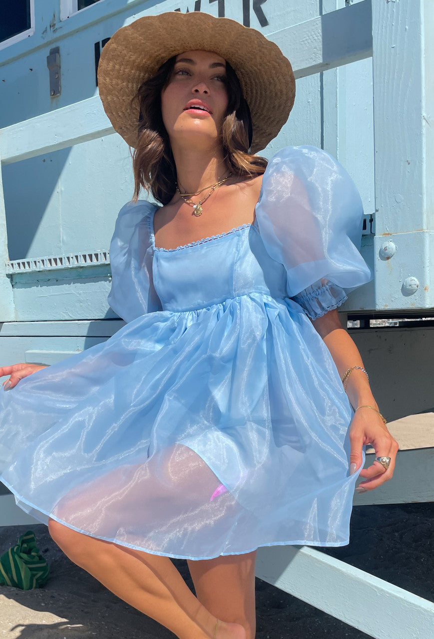 CALIstyle Penelope Puff Sleeve Dress In Sky Blue | Shop Resurrection CALIstyle Penelope Puff Sleeve Dress In Sky Blue | Shop Resurrection