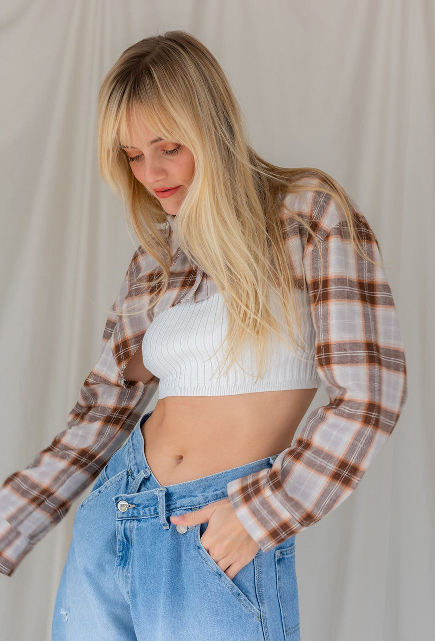All Work No Play Flannel Crop Top