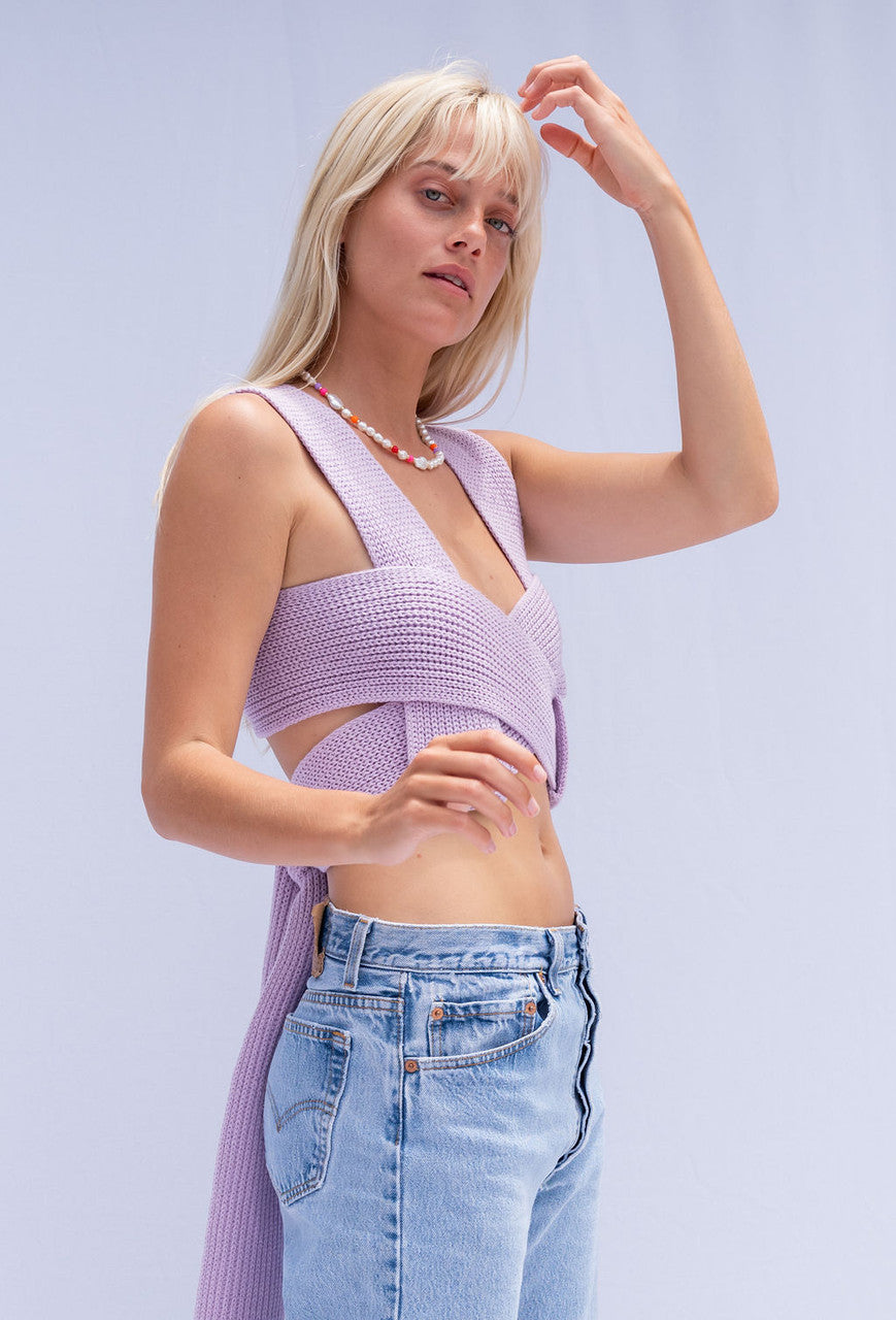 Serendipity Knit Wrap Top In Lavender