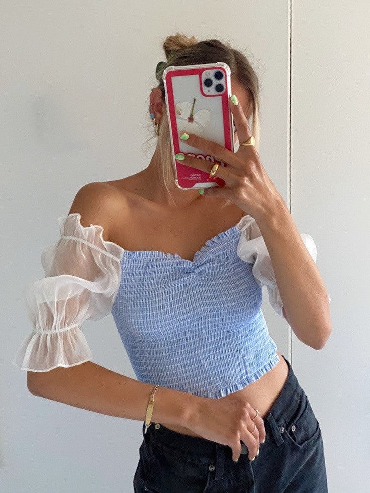 CALIstyle Lola Crop Top In In Blue Gingham