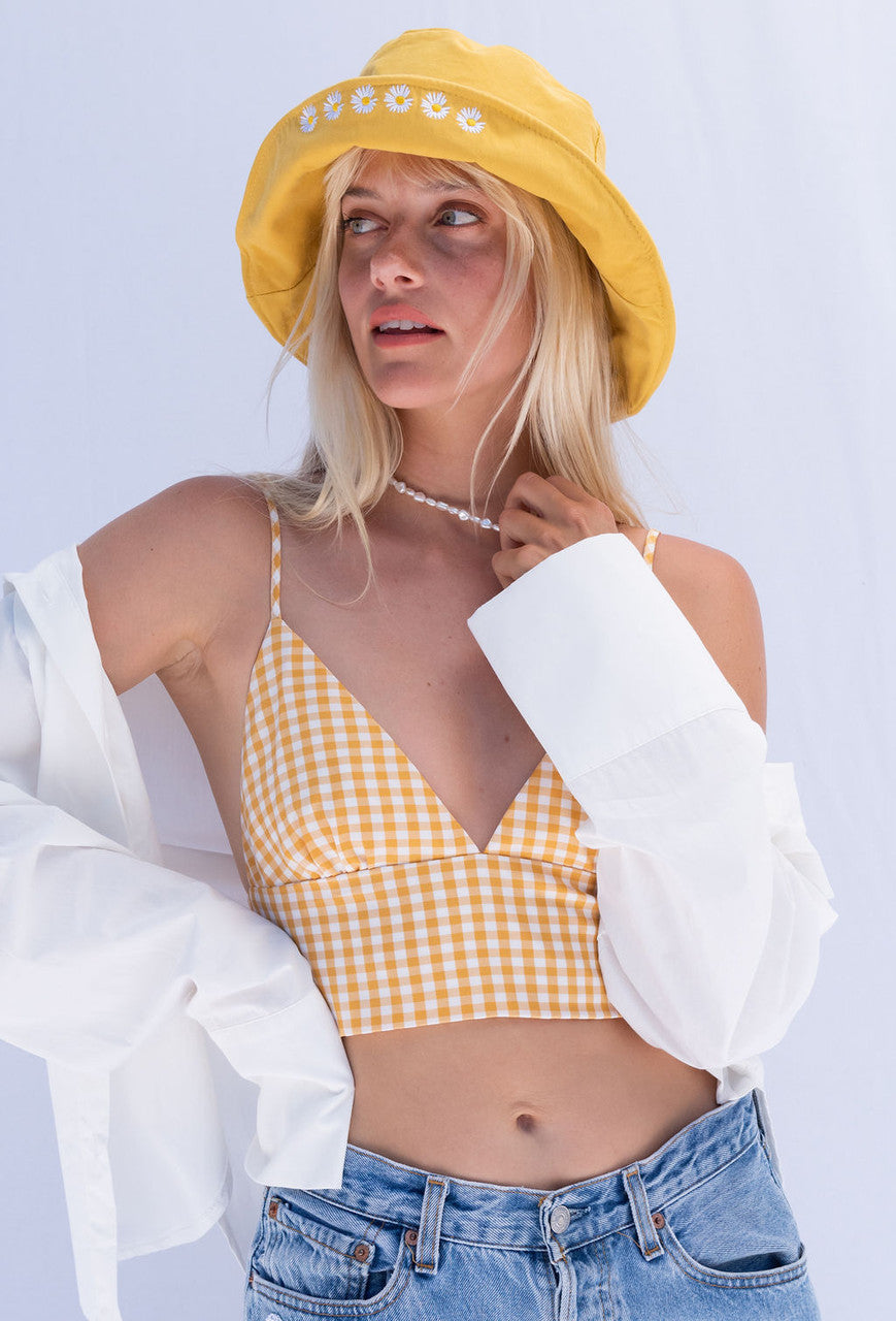 All The Right Vibes Checked Crop Top In Yellow