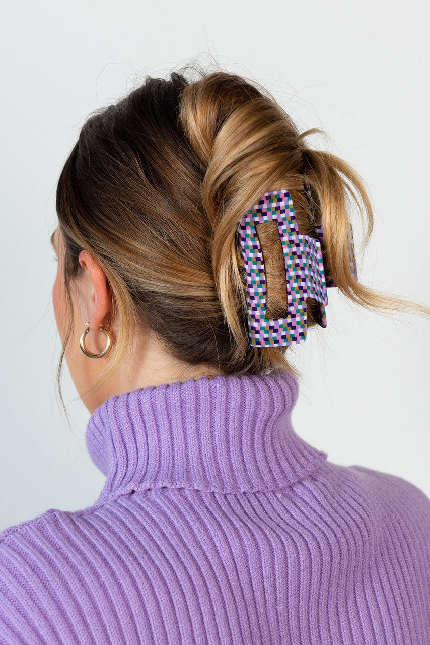 CALIstyle Berry Bliss Hair Clip/Claw In Purple Checked Multi