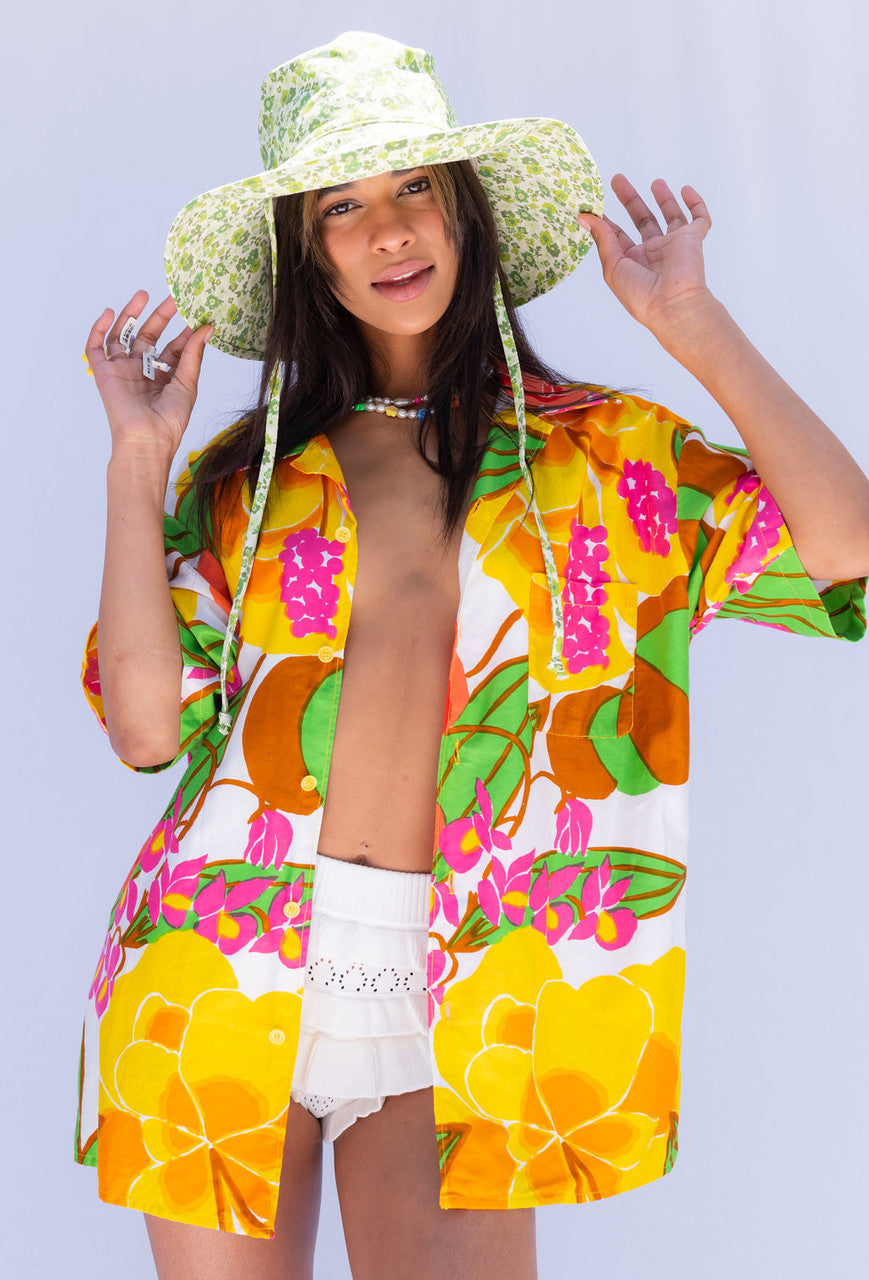 Vintage Hawaiian Oversized  Shirt In Vibrant Floral
