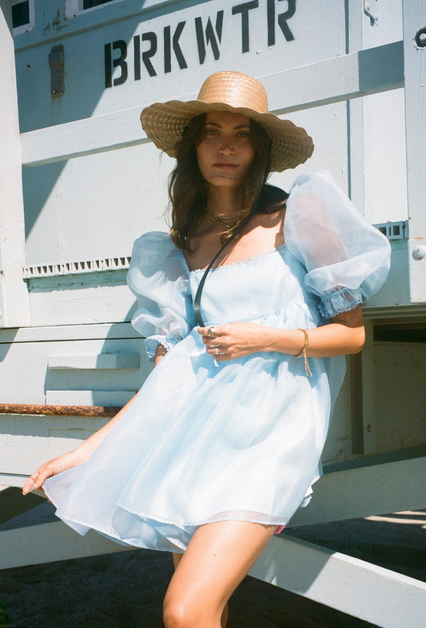 Penelope Puff Sleeve Dress In Sky Blue