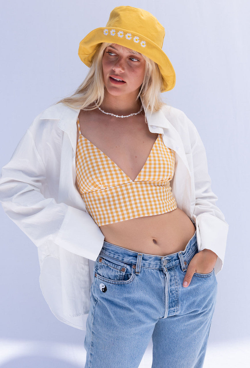 CALIstyle All The Right Vibes Checked Crop Top In Yellow
