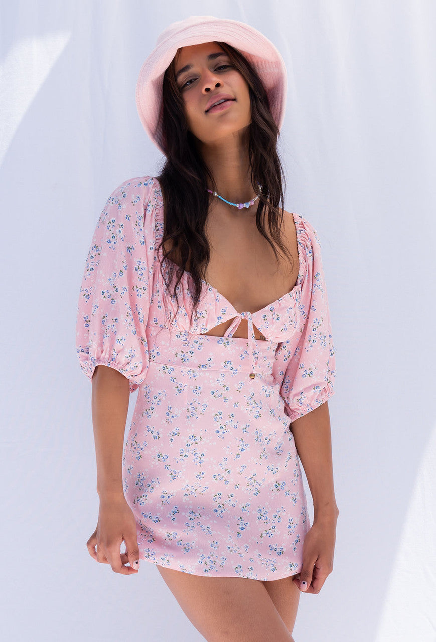 From The Heart Cut Out Mini Dress In Pink Floral