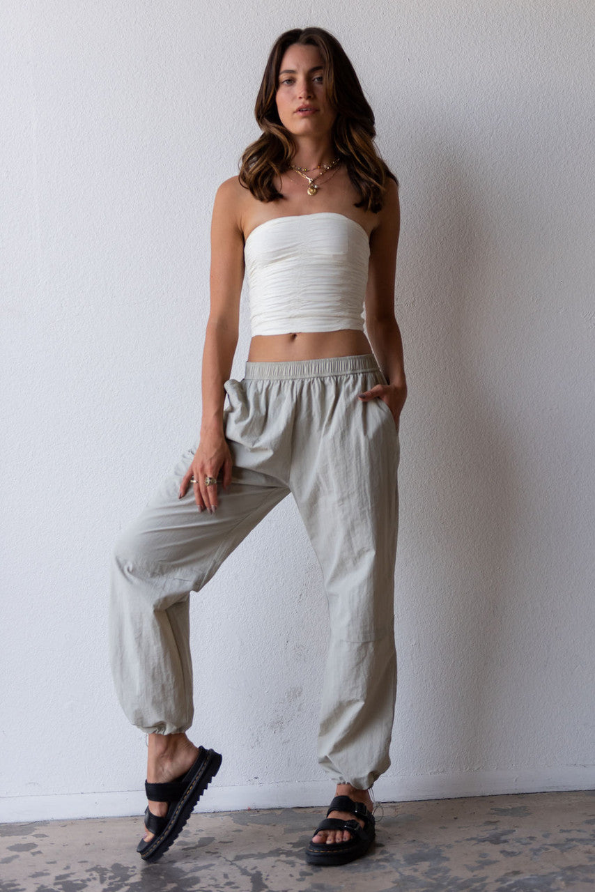 CALIstyle 90's Baby Drawstring Track Pant In Grey Mist