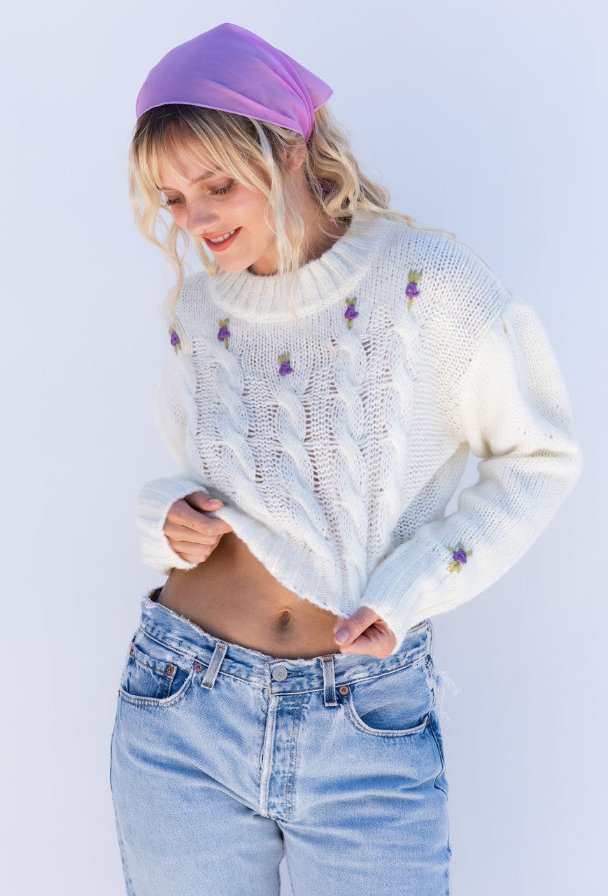 Spring In The Alps Embroidered Sweater Ivory