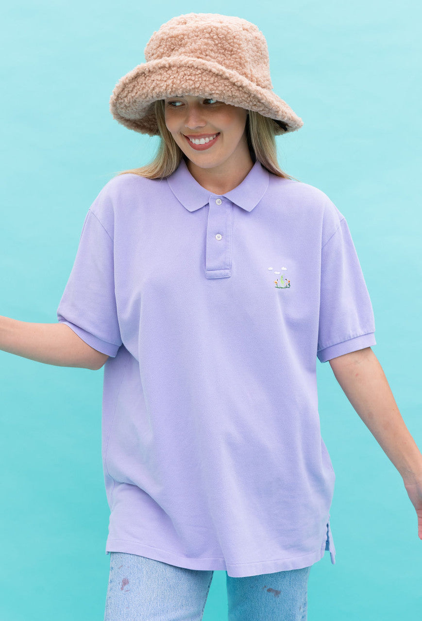 Vintage Hand Embroidered Polo Knit Shirt-Top In Lavender