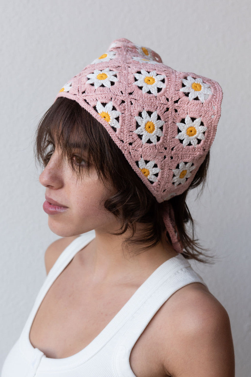 CALIstyle Maxie Crochet Flower Head Scarf In Pink